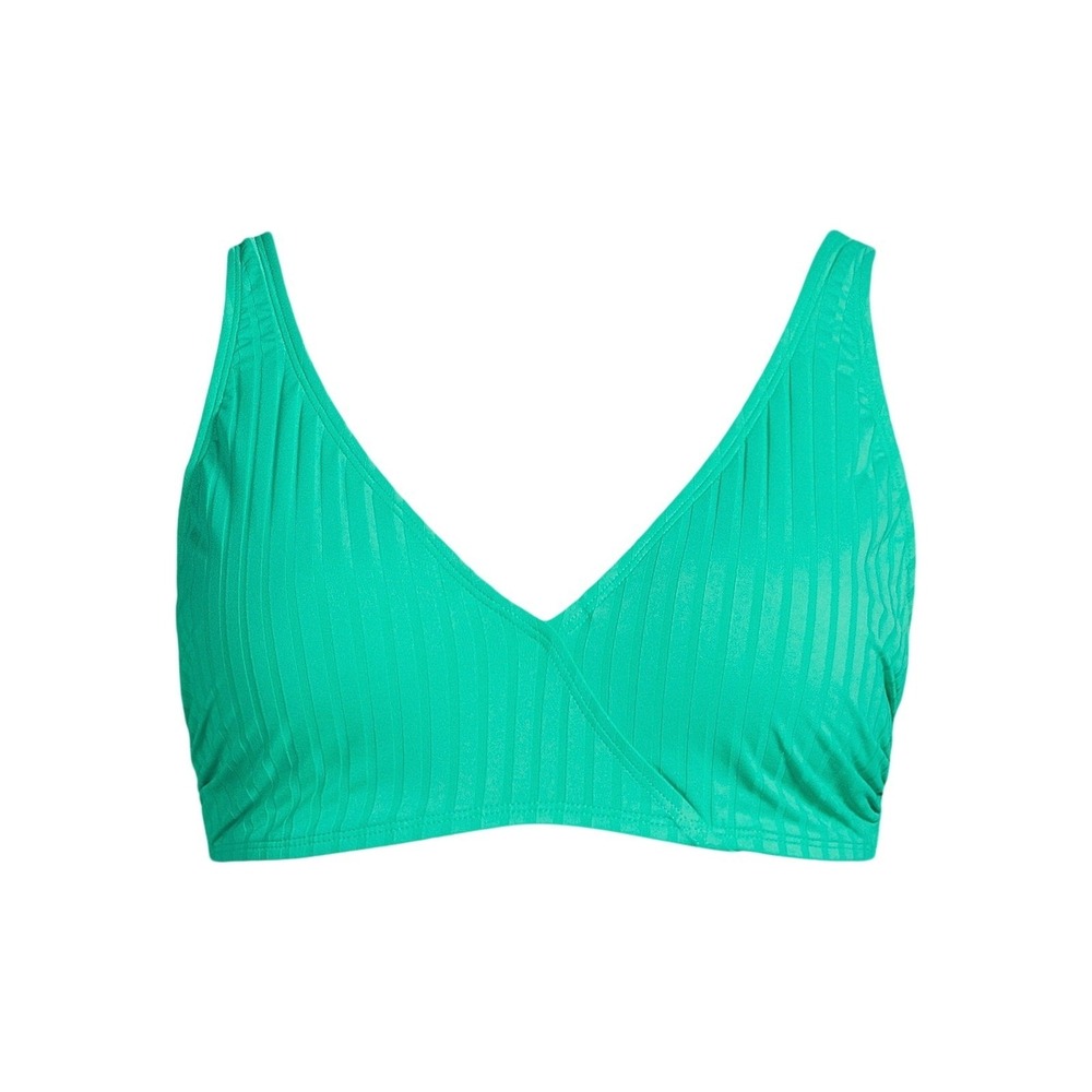 Time and Tru Womens and Plus Bikini Top Size XS Green Ribbed Plunge Tropical Fit